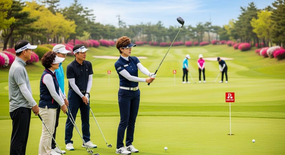 파크골프 지도사가 강습하는 사진