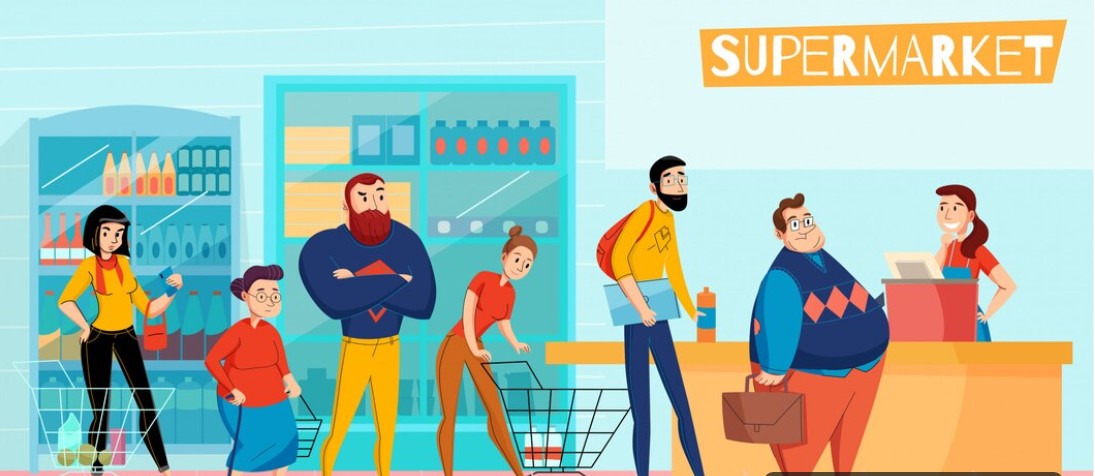 수퍼마켓에서 장보는 사람들