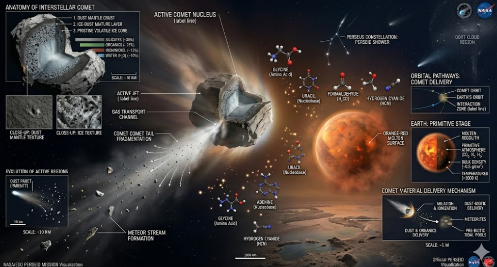 혜성이 원시 지구에 유기물을 전달하는 장면