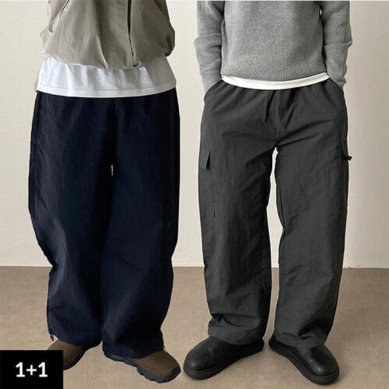 1+1 남성카고바지 기모바지 골덴 조거 벌룬 남자와이드팬츠 코듀로이 건빵 트레이닝 통바지