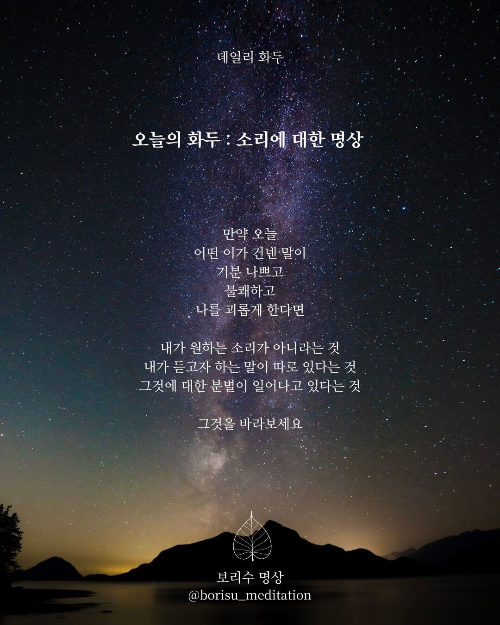 환희지의 보리수 명상 : Day 17 화두 : 소리에 대한 명상