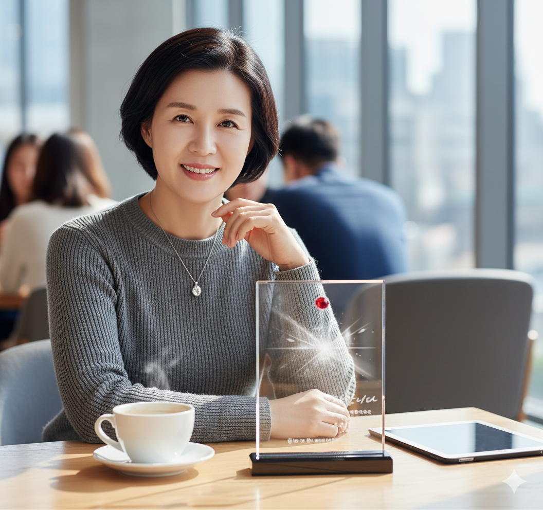 비아젬을 커피테이블 위에 올려 놓고 있는 모습
