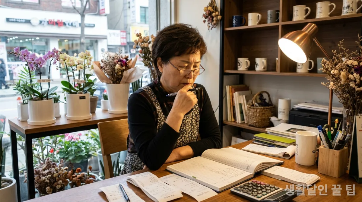 소상공인이 가게에서 서류를 검토하고 있는 모습