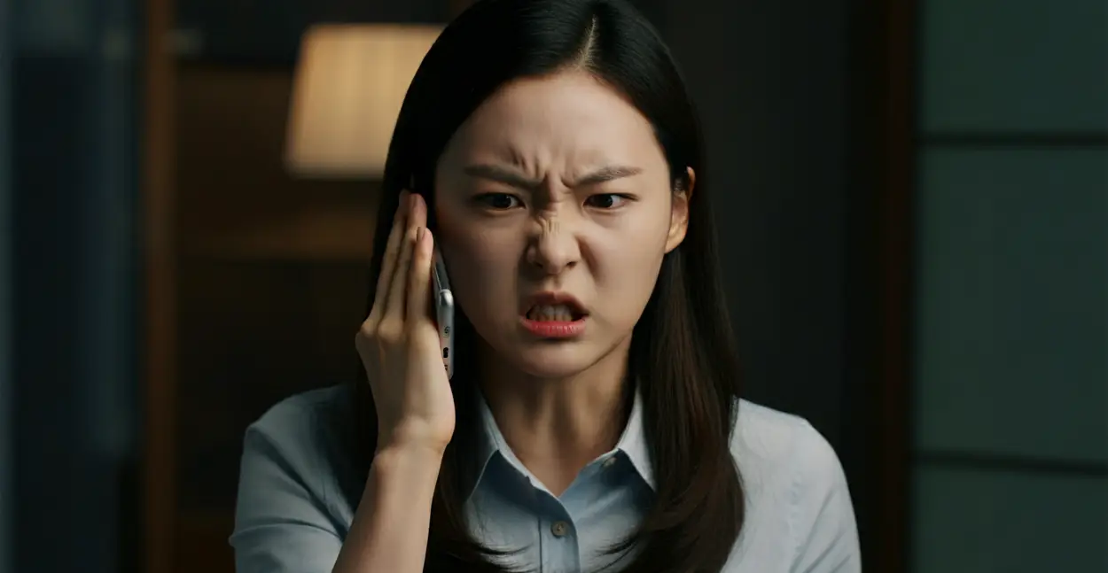 스팸전화를 받는 여성