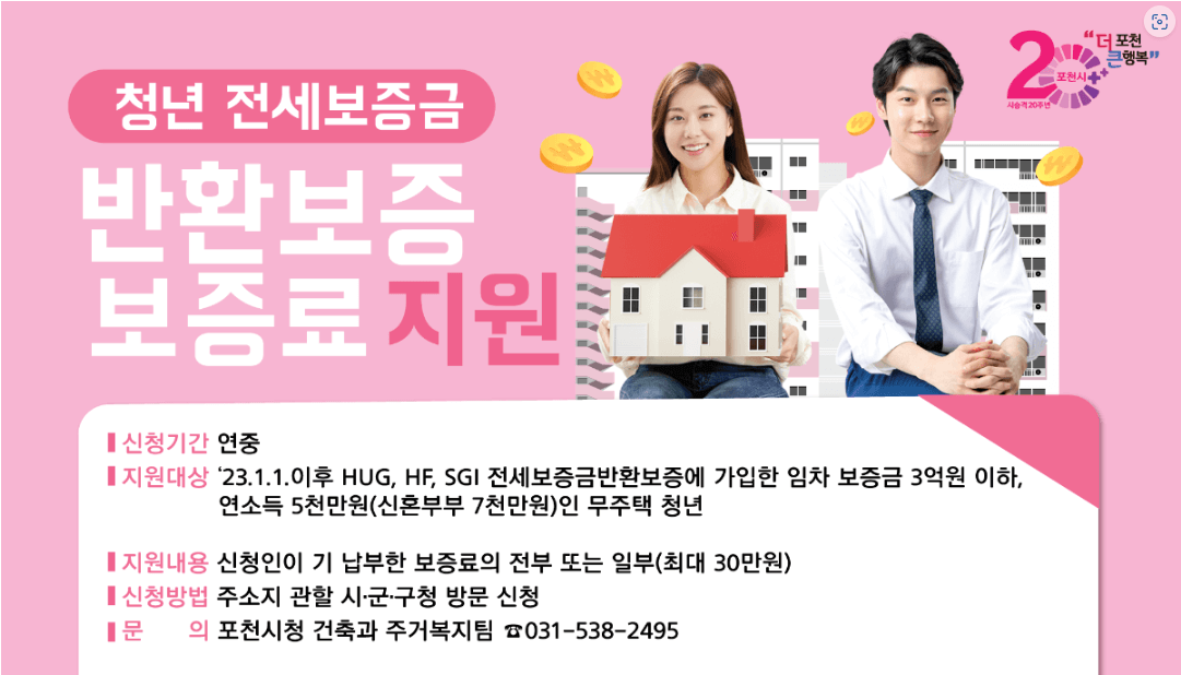 2024 포천 청년전세보증금반환보증 보증료 지원금 사업 신청 조건 자격
