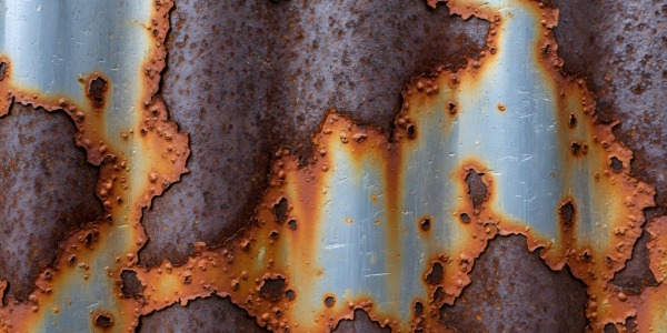 오랜 시간 동안 부식되어 녹슨 금속 표면의 클로즈업.