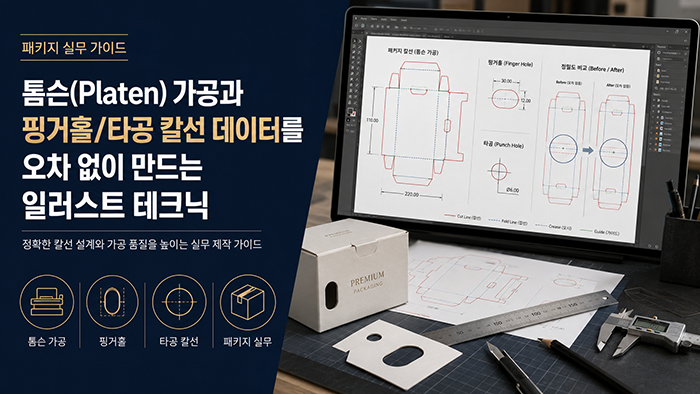 톰슨(Platen) 가공과 핑거홀/타공 칼선 데이터를 오차 없이 만드는 일러스트 테크닉