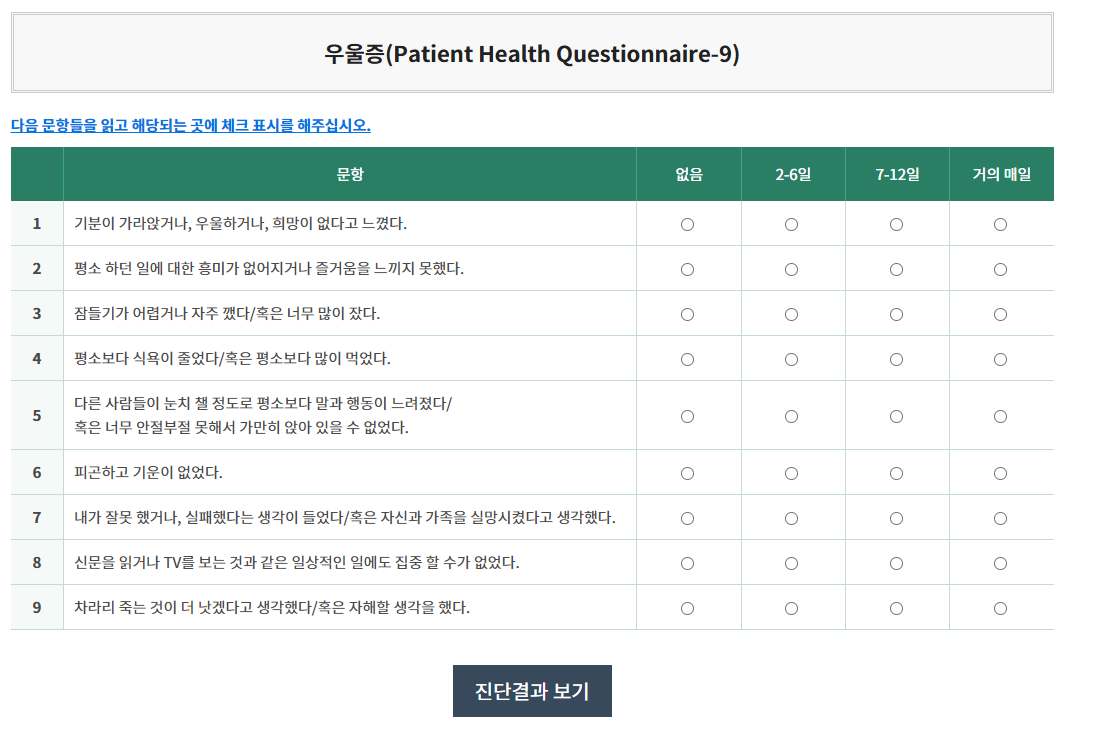우울증 자가진단 테스트 해보기2