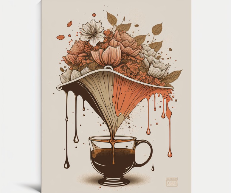 케냐 몸바사 kenya mombasa 커피를 푸어 오버로 추출하는 모습을 표현한 그림