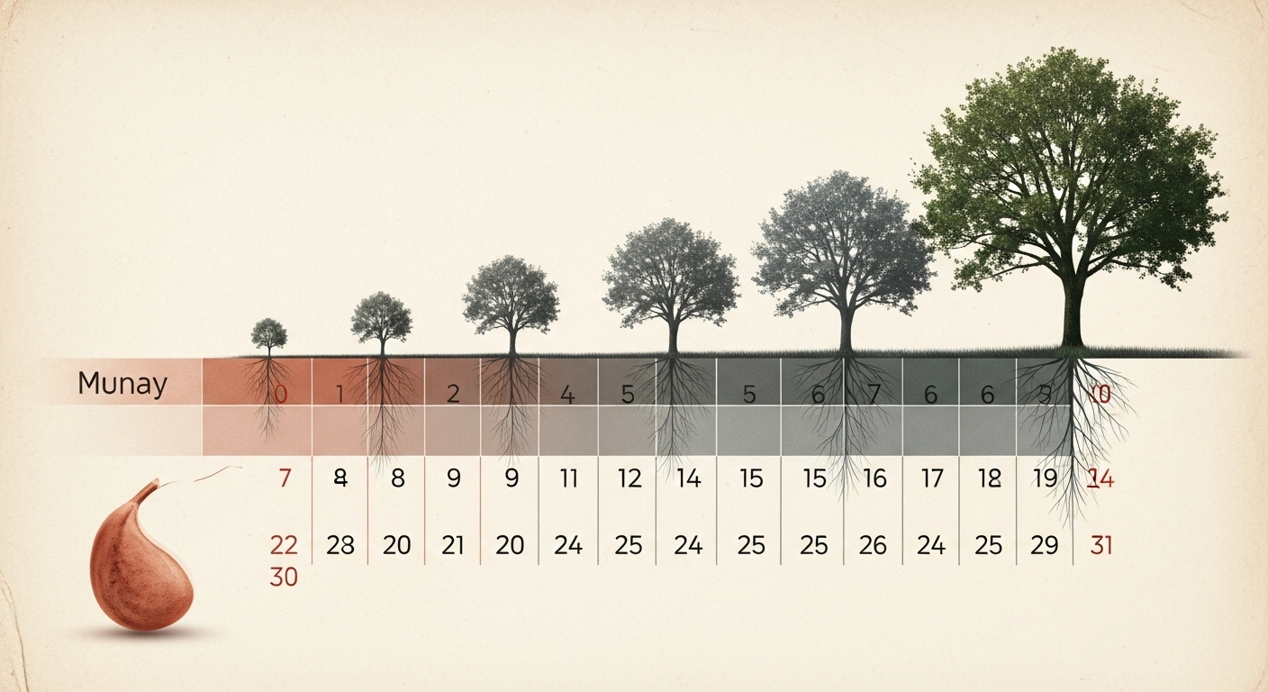 작은 씨앗이 시간이 지나며 튼튼한 나무로 자라는 모습으로, 습관 형성에 필요한 인내심과 꾸준함을 표현하는 그림
