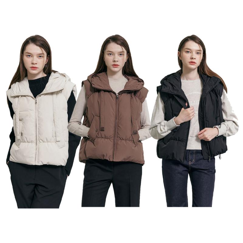 보니스팍스 여성 다운 후드 여자 오리털 덕다운 패딩조끼 겨울 캐주얼 데일리