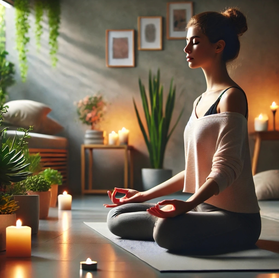 조용하고 평온한 공간에서 명상을 실천하는 모습