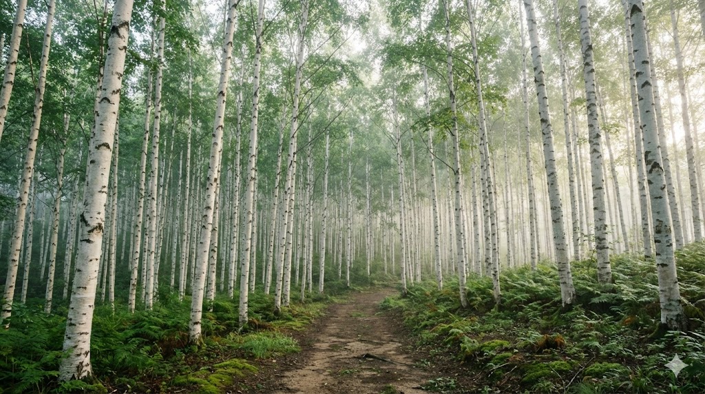 보기만 해도 시원해지는 강원도 인제 자작나무 숲의 청량한 아침 풍경