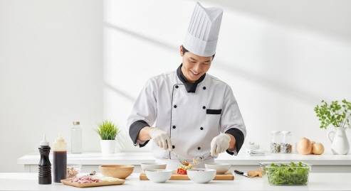 음식 준비 중 위생을 지키는 모습