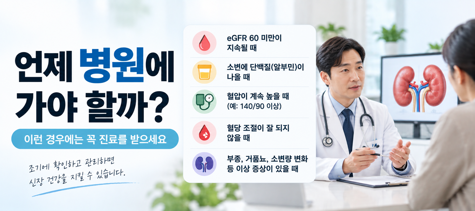 eGFR 저하와 단백뇨 부종이 있을 때 병원 진료가 필요한 경우 이미지