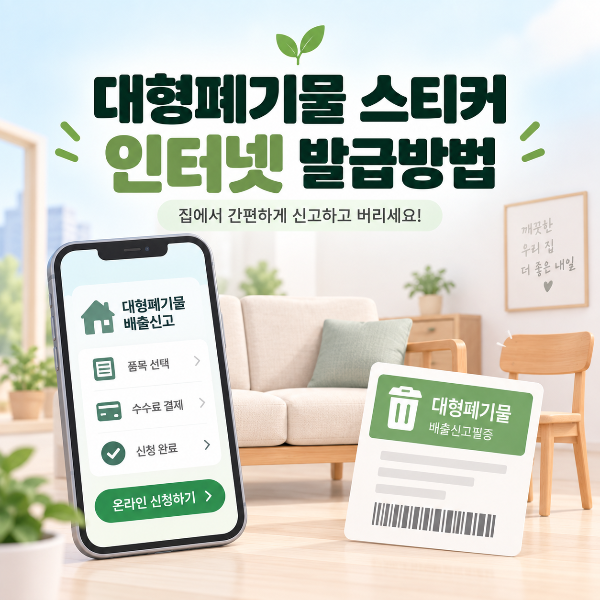 대형폐기물 스티커 인터넷 발급방법과 온라인 배출신고를 안내하는 대표 이미지