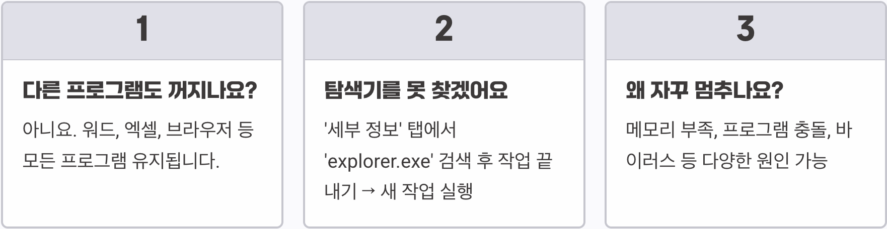 윈도우 탐색기가 멈췄을 때, 3초 해결법