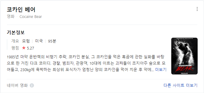코카인 베어 줄거리, 평점, 후기,