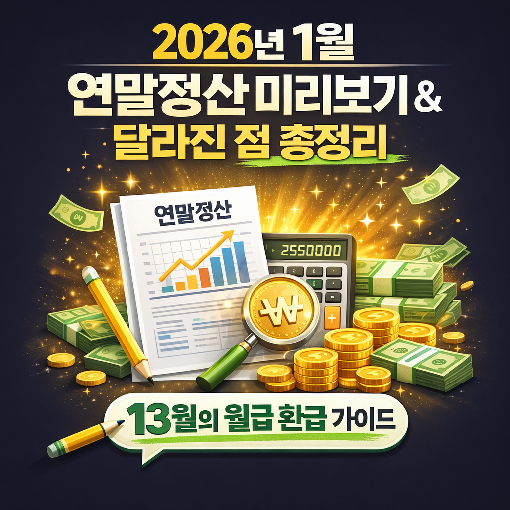 2026년 연말정산 미리보기 & 달라진 점 총정리 (13월의 월급 환급 가이드)
2026년 연말정산 미리보기, 2026 연말정산 달라진점, 연말정산 환급금 많이 받는법, 13월의 월급, 홈택스 연말정산 미리보기, 연말정산 신용카드 공제, 2026년 소득공제 항목, 연말정산 간소화 서비스, 월세 세액공제, 연말정산 부양가족 기준
