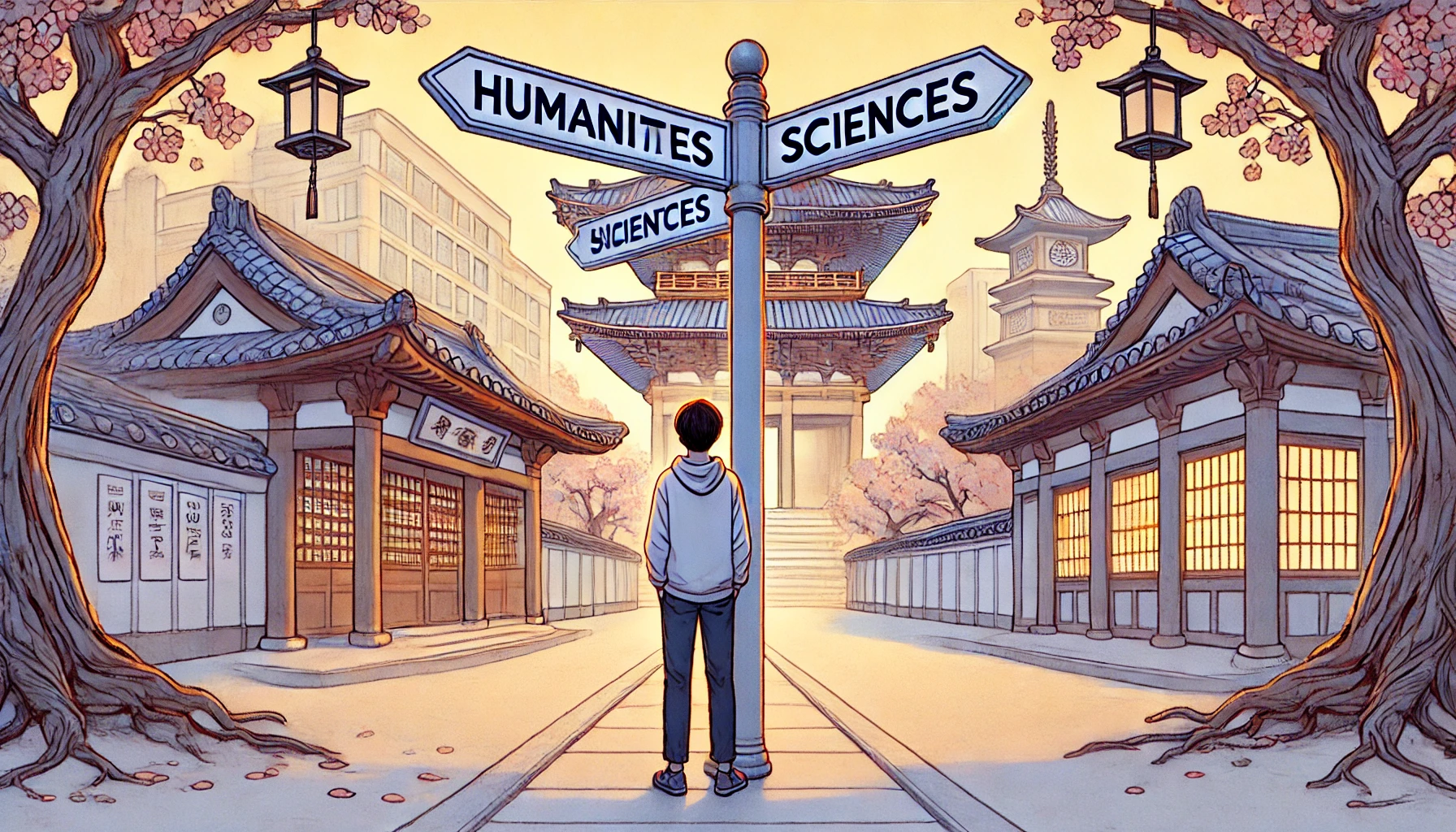 문과·이과 간 갈림길 사거리 이정표 일러스트