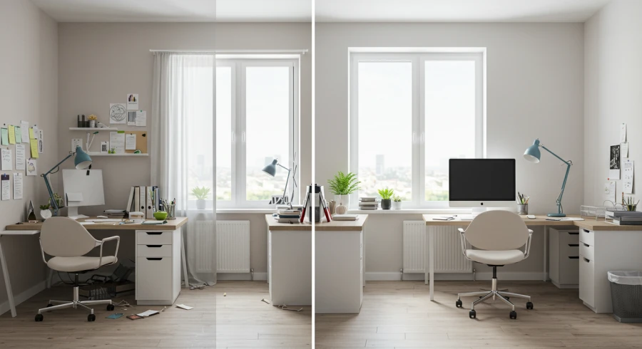 미니멀 인테리어를 지향하며, 정리한 공간의 전후사진