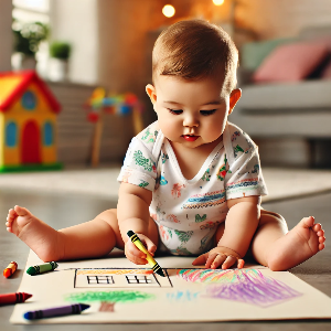 아기가 그림 그리기 놀이하고 있다