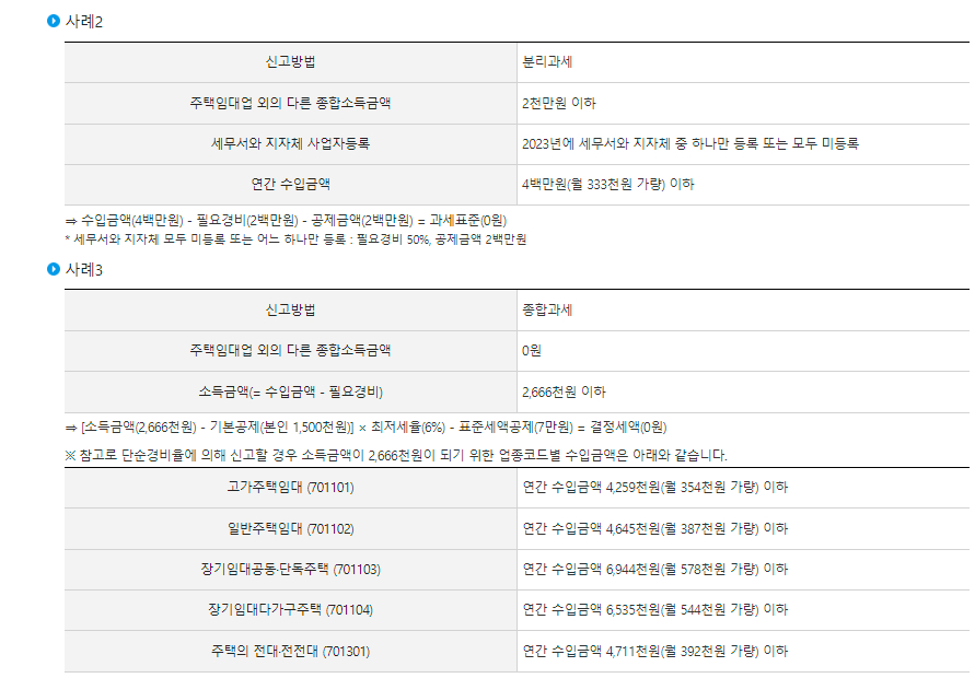 주택임대소득 과세대상 및 비과세, 과세미달