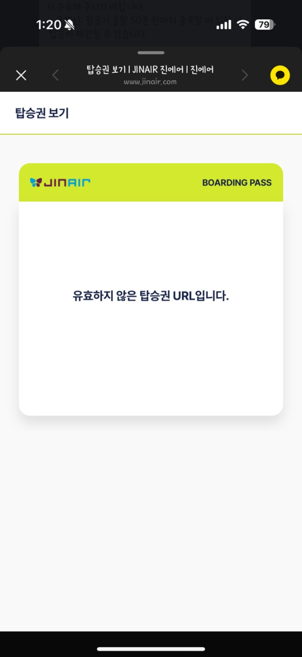 27일 진에어 탑승권 조회 오류