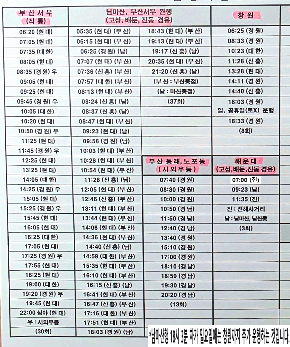 통영종합버스터미널 시간표 1