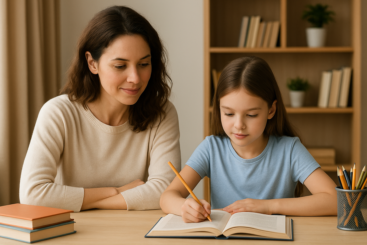 부모와 함께 공부하는 자녀 모습