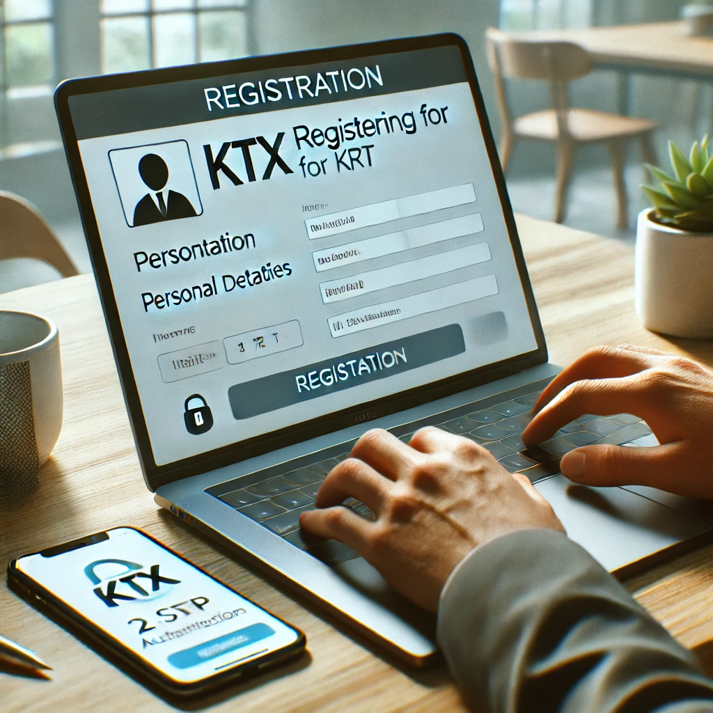 KTX 또는 SRT 계정 회원가입 화면을 노트북으로 작성하는 모습