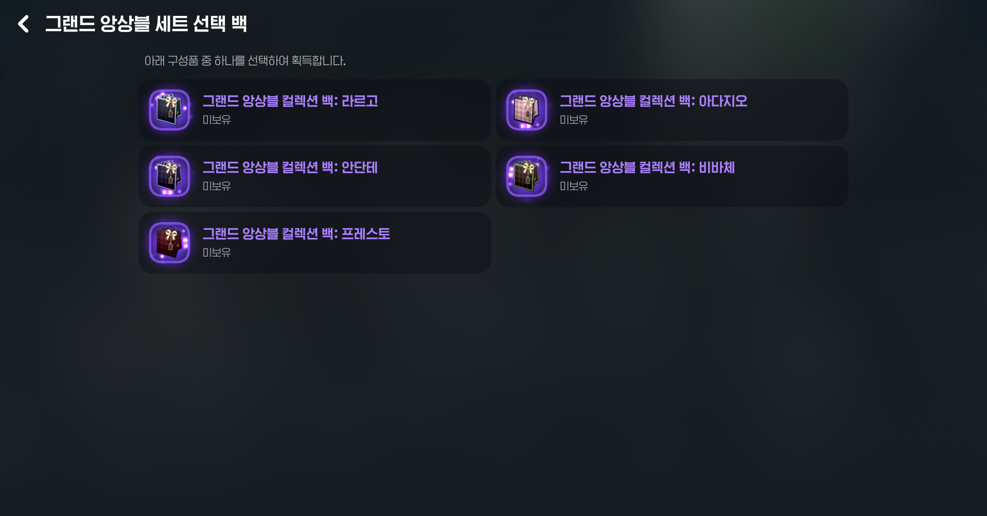 그랜드 앙상블 세트 선택 백 안내 이미지