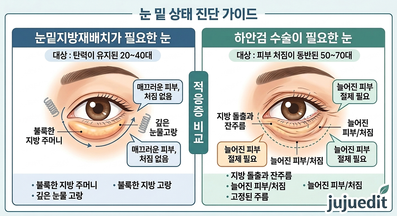 눈밑지방재배치와 하안검 수술 차이점: 연령대별 눈 밑 상태 진단 가이드