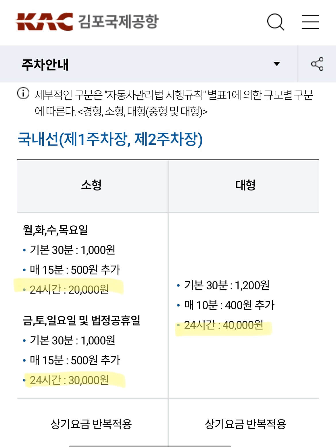 김포공항-국내선-주차요금-안내
