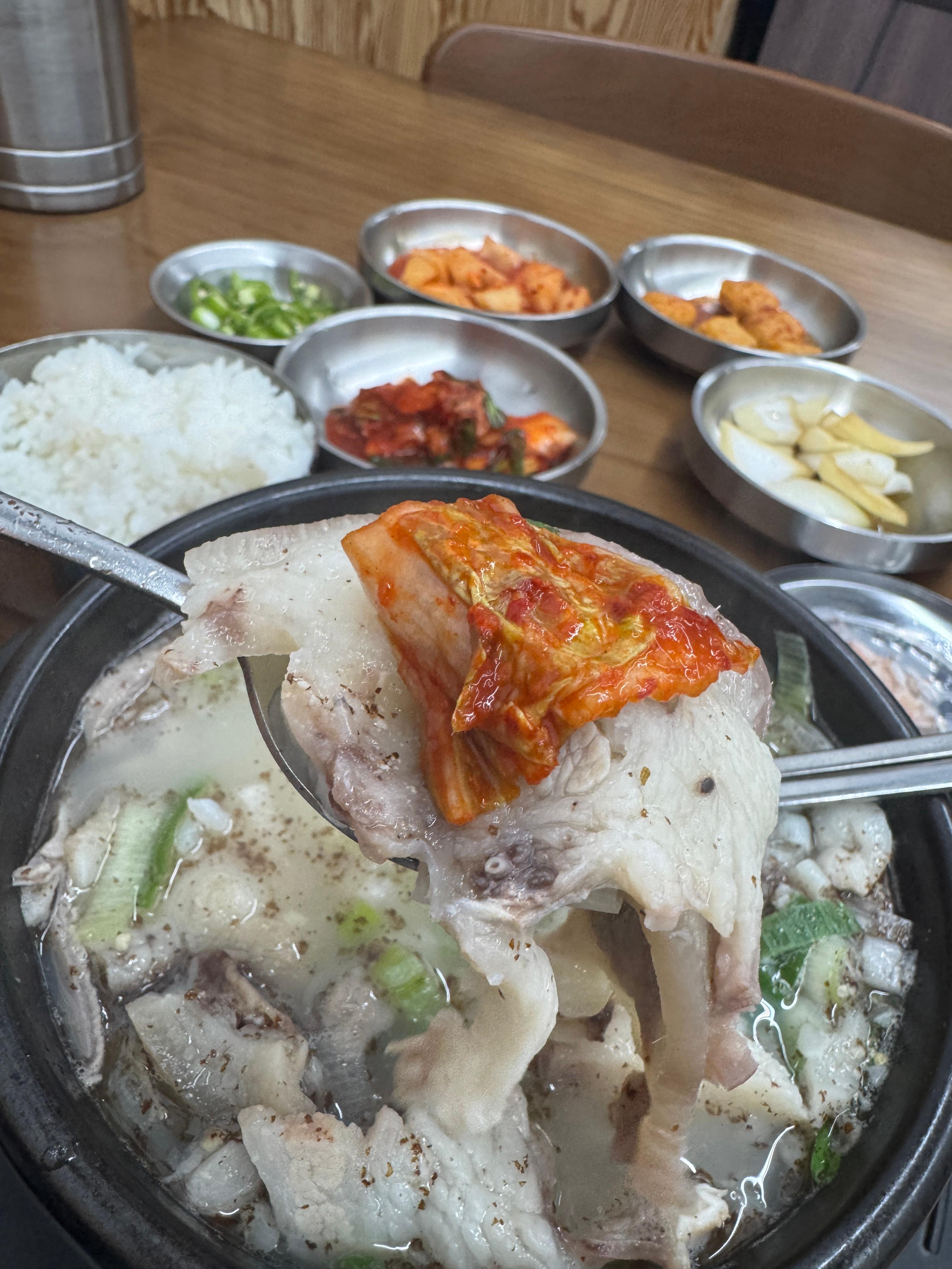 오리역 명가순대국 순댓국과 김치, 든든한 건더기 한입 클로즈업