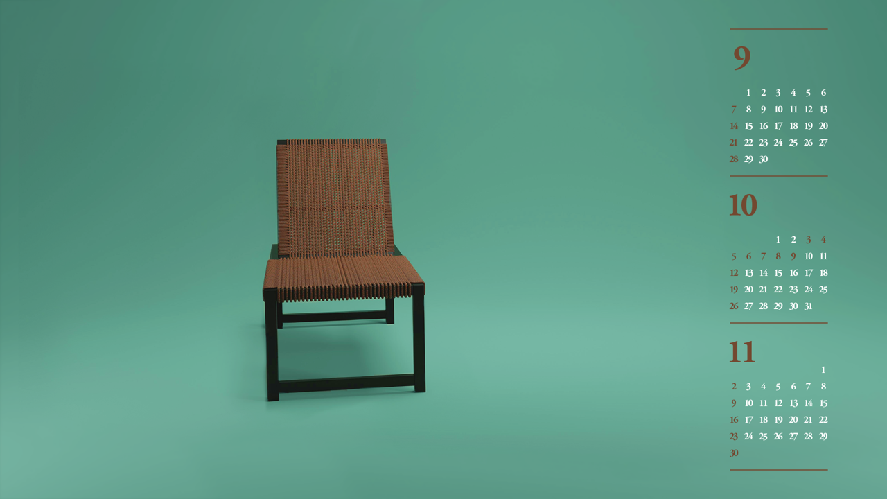 01 갈색 의자 녹색배경 B - 2025년10월 노트북배경화면