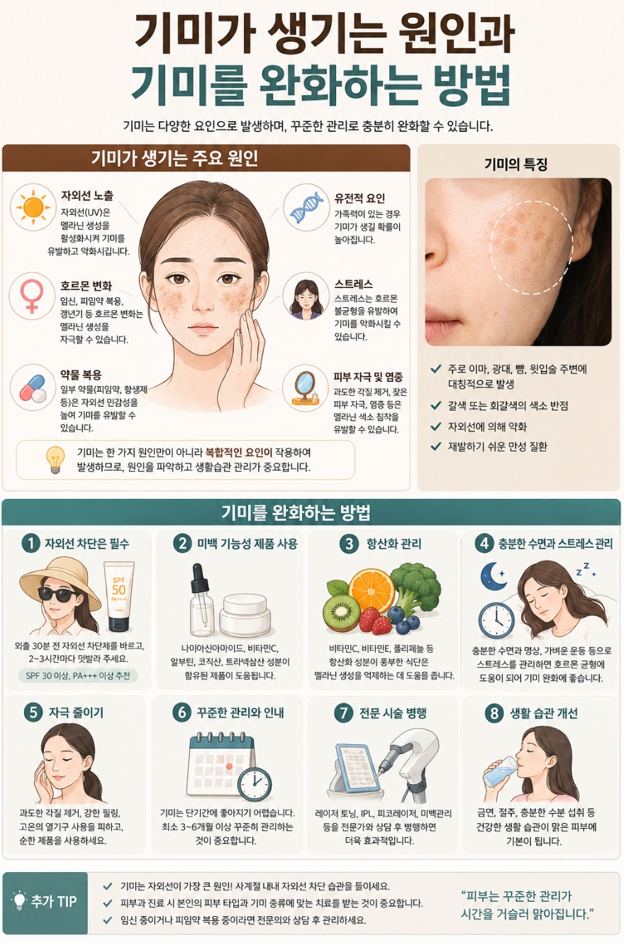 기미의 원인과 기미를 완하는 방법