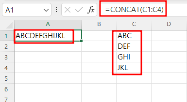 엑셀 CONCAT함수 예제