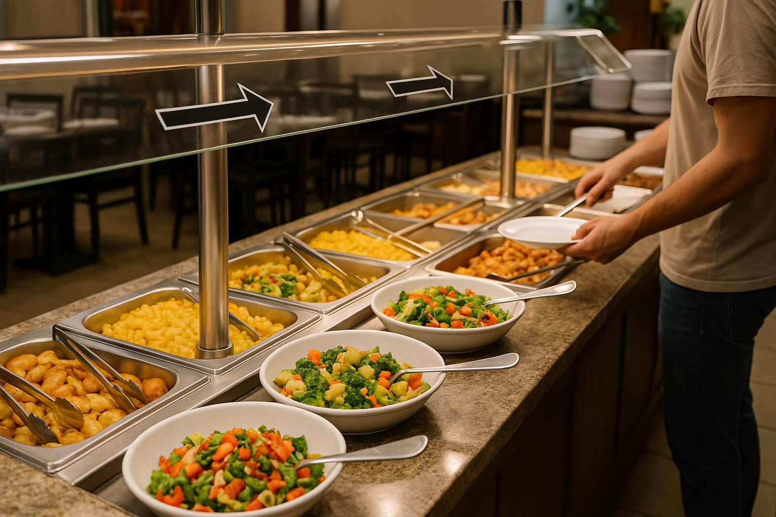 스니즈가드와 화살표 표식이 있는 한 방향 뷔페 라인, 집게 다중 배치