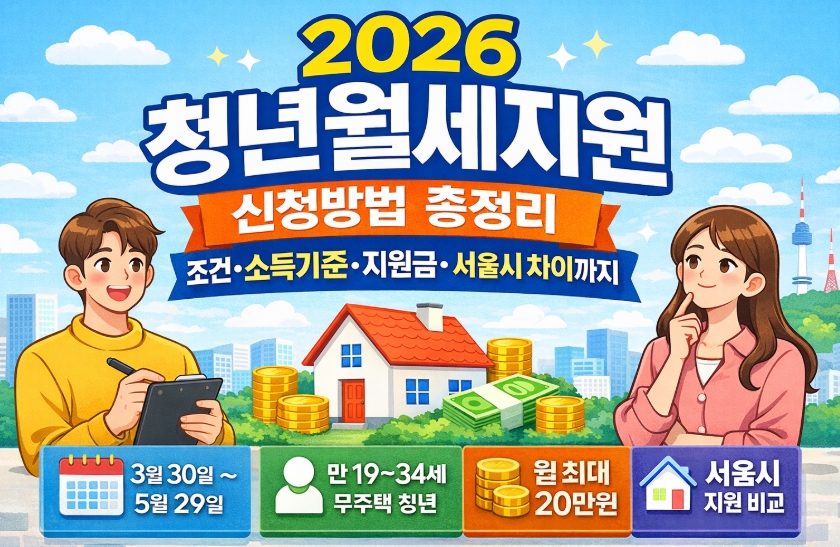 2026 청년월세지원 신청방법 총정리, 조건&middot;소득기준&middot;지원금&middot;서울시 차이까지