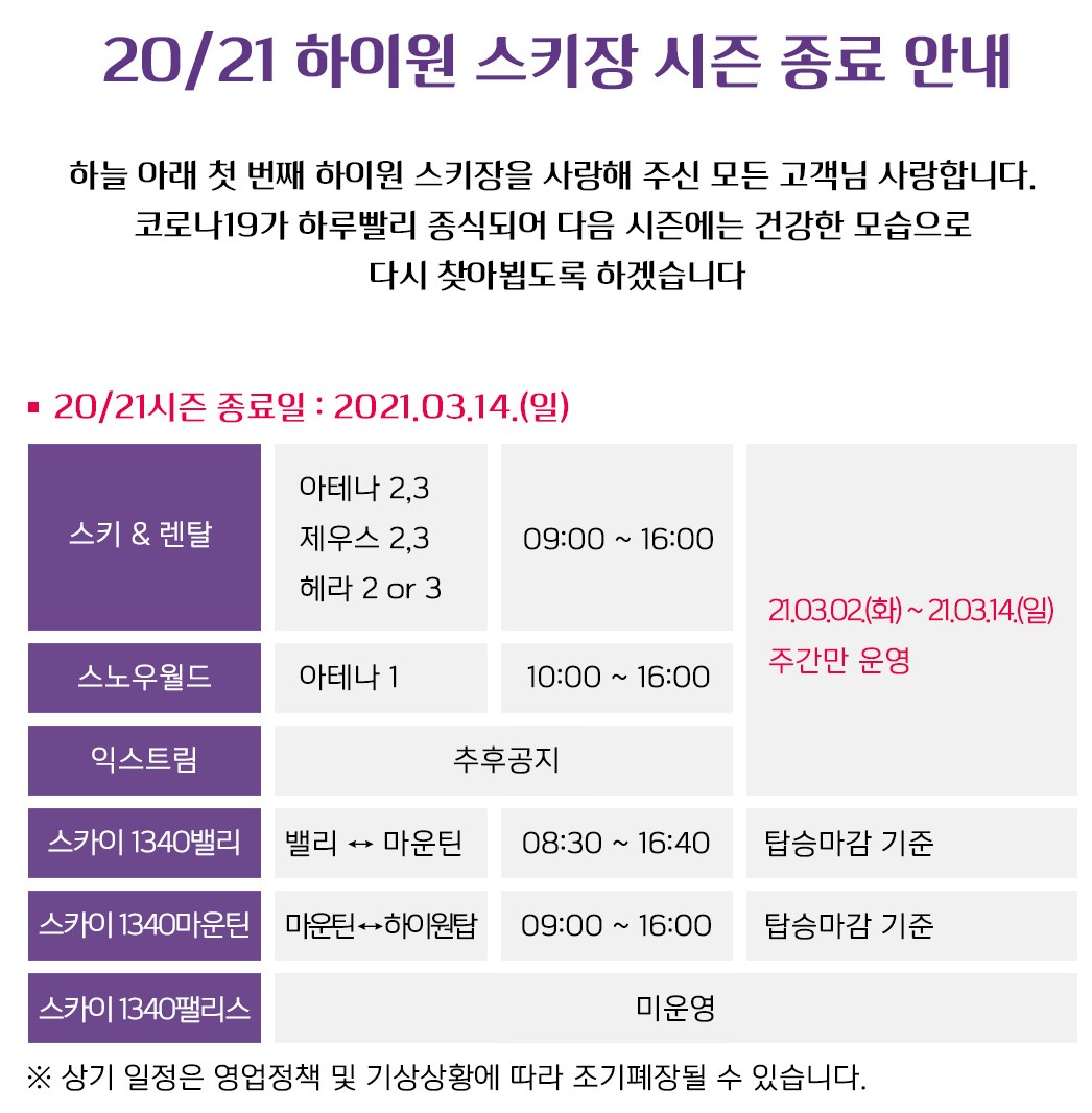 하이원스키장-폐장안내