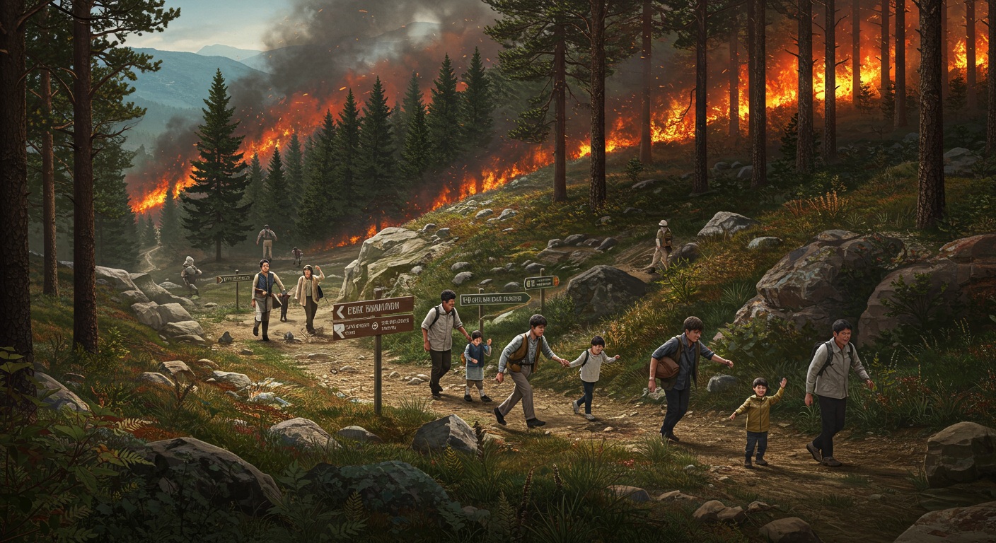 산불 대피 경로를 보여주는 안내도 이미지