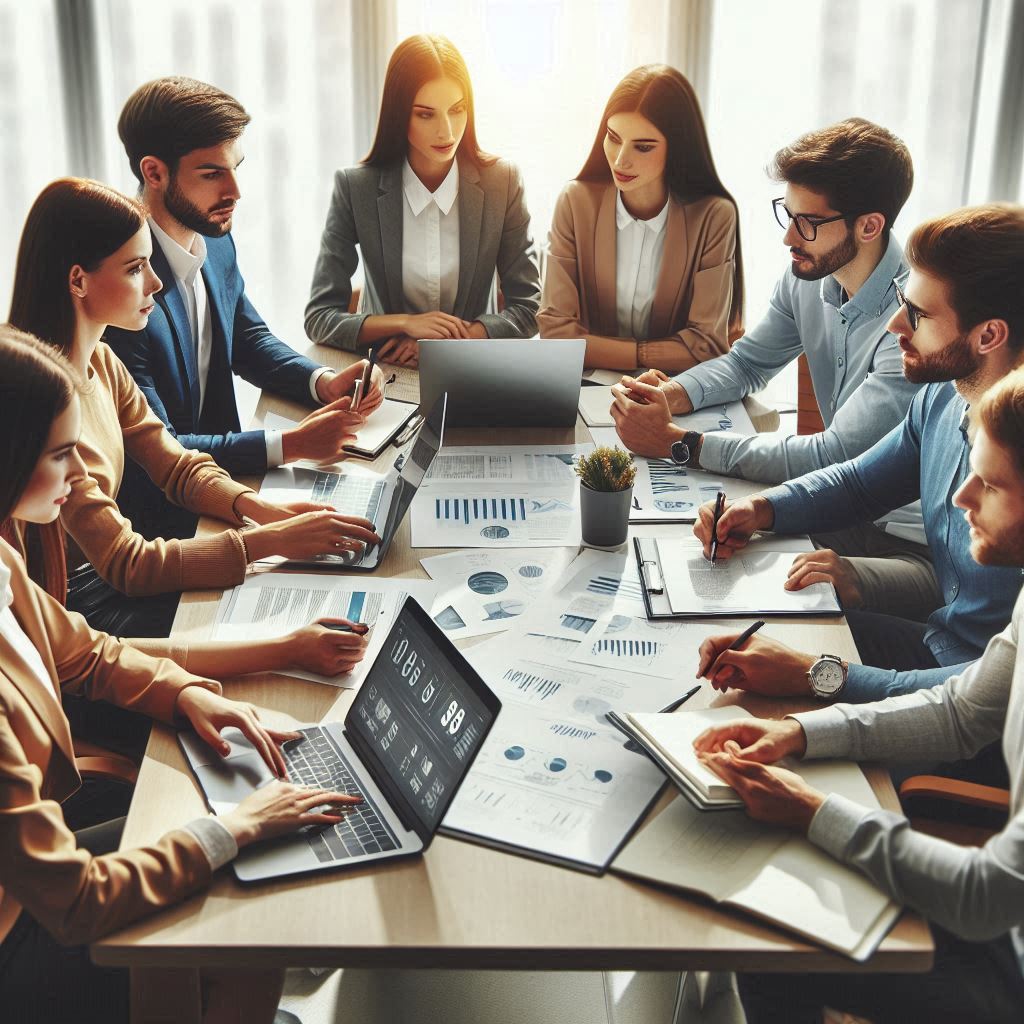 여러명이 모여서 회의하고 있는 모습