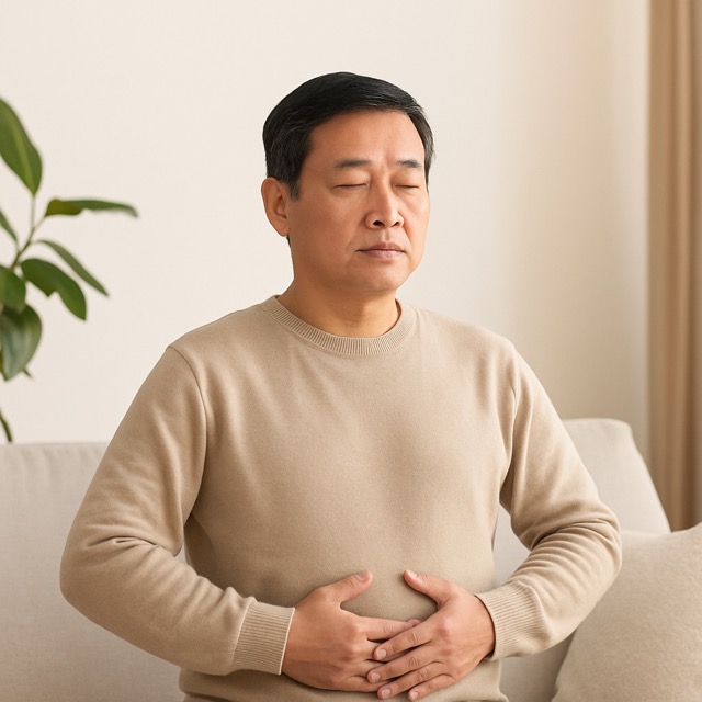 단전호흡을 실천하며 뇌 건강을 관리하는 중년 남성의 평온한 모습(출처: 자체제작)