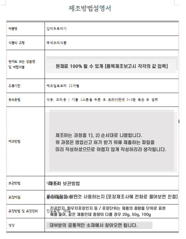 제조방법 설명서 작성요령