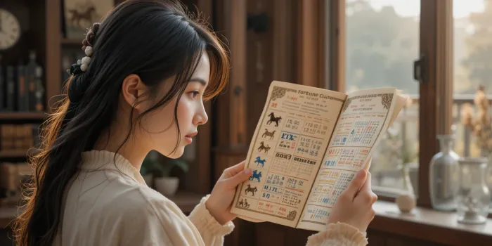 조용한 아침&amp;#44; 달력 속 말띠 운세를 살펴보는 자연스러운 장면