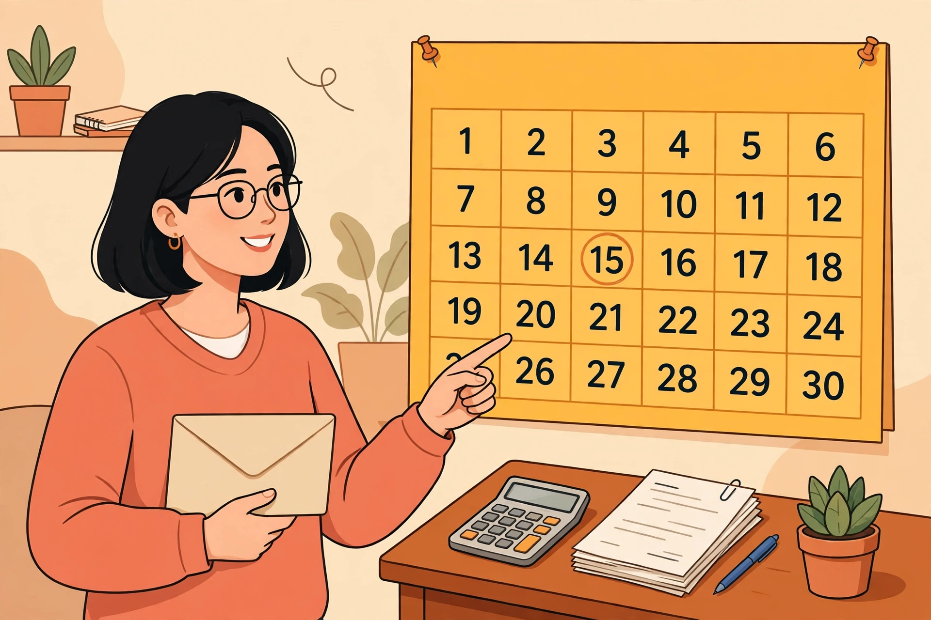 11월 달력과 세금 고지서를 든 개인사업자 일러스트