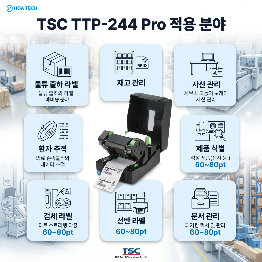 TSC, TTP244Pro, TSC프린터, 바코드프린터, 라벨프린터, 데스크탑바코드프린터, 열전사프린터, 감열프린터, 물류라벨프린터, 재고관리라벨, 산업용프린터
