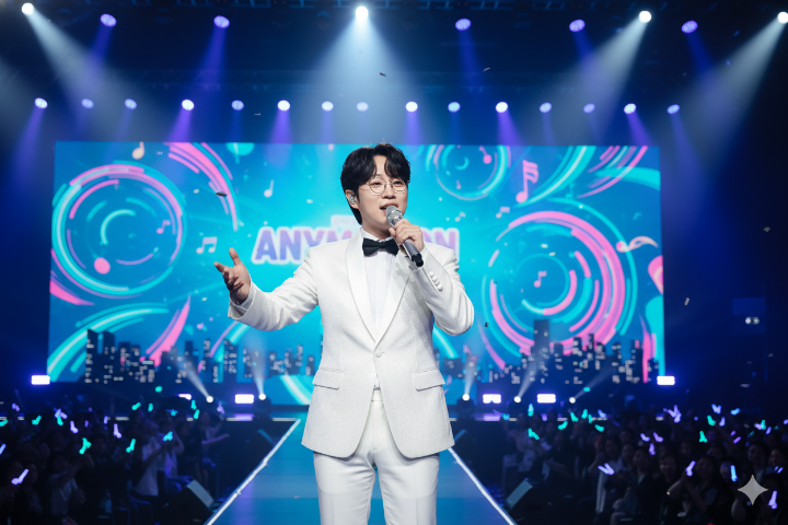 무대에서 노래하는 안성훈 가수 모습