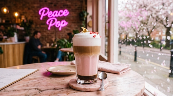 blossom pink latte with cherry blossom